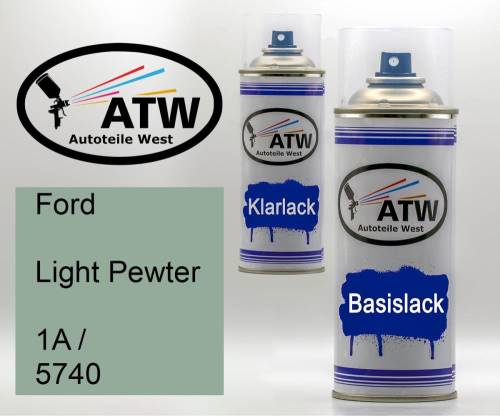 Ford, Light Pewter, 1A / 5740: 400ml Sprühdose + 400ml Klarlack - Set, von ATW Autoteile West.